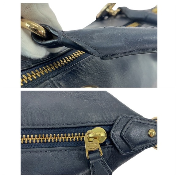 Coach Coach Leather Tote Bag Navy Gold Hardware Leather Tote Bag - Picture 6 of 10